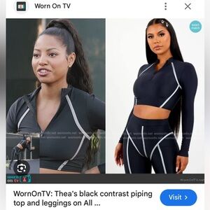 NWT SET Sorella Black Thick Piping Top and Leggings Bodycon Grey Contrast